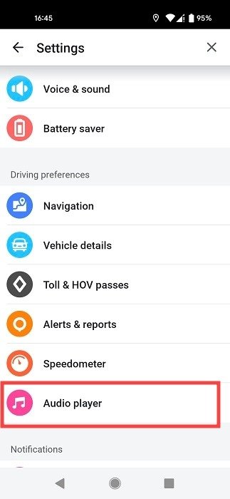 Раздел «Аудиоплеер» в Waze.