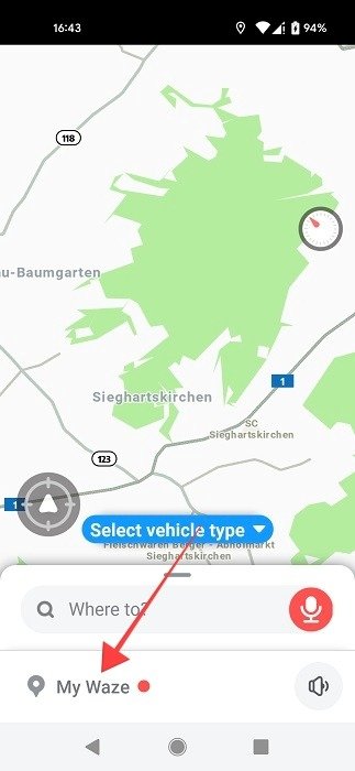 Нажатие на опцию «Мой Waze» в Waze для Android.