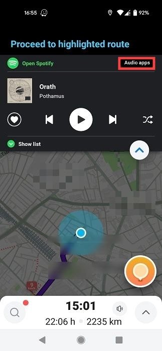 Опция «Аудиоприложения» в Waze.