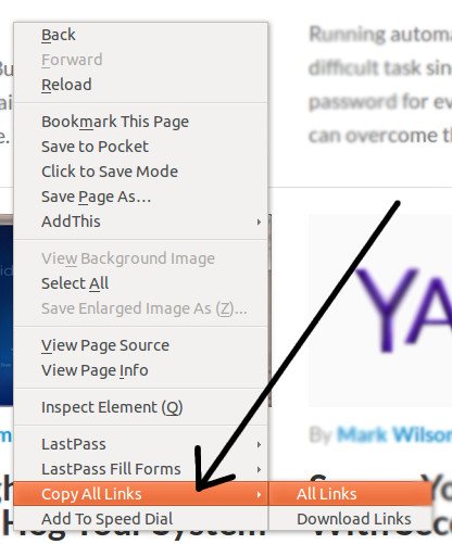 Скопируйте все ссылки на веб-странице, щелкнув правой кнопкой мыши Firefox.