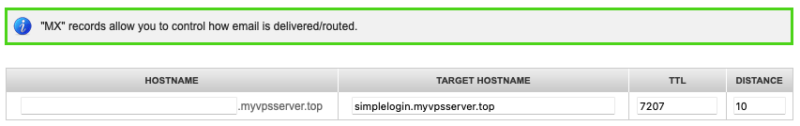 Скриншот примера записи MX для SimpleLogin.