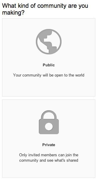 Выберите, будет ли ваше сообщество Google+ общедоступным или закрытым.