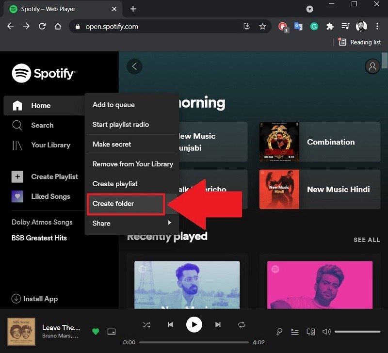 Создать папку плейлиста Spotify