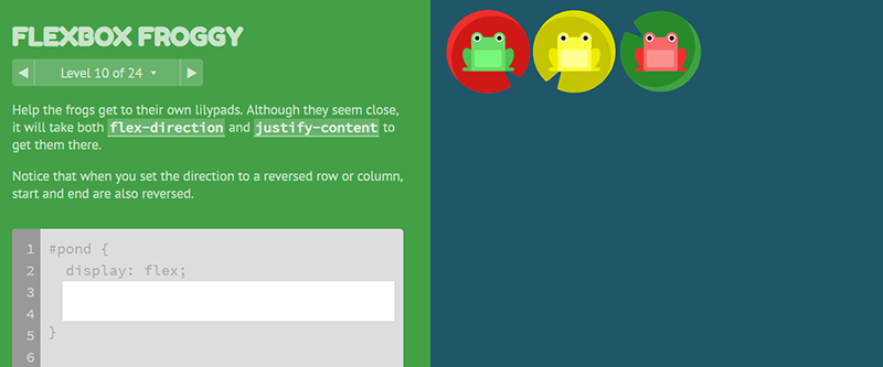 Css-игры Flexbox Froggy