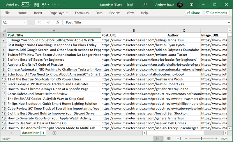 Data Miner Excel Csv