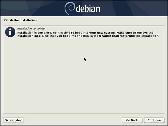 Установка Debian завершена