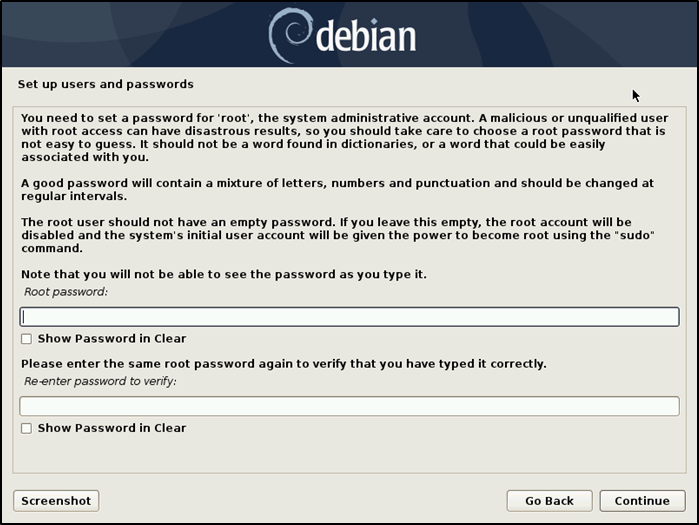 Пароль установки Debian