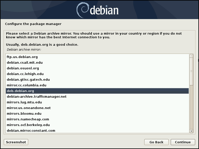 Зеркало архива диспетчера пакетов установки Debian
