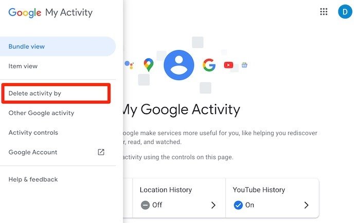 Удалить историю поиска Google Моя активность