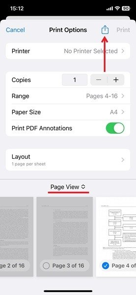 Выбор страниц для удаления из PDF на iOS.