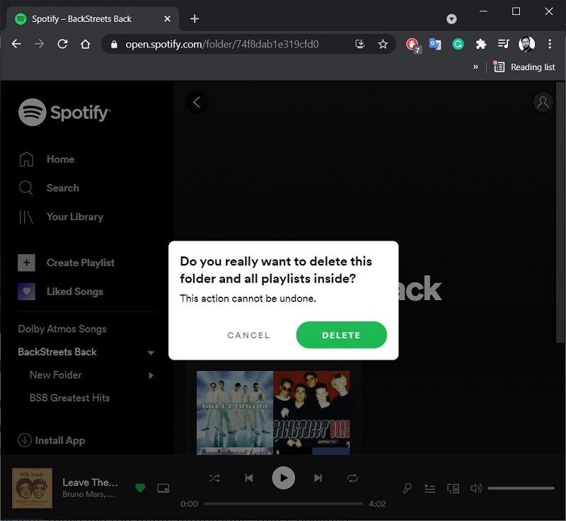 Удалить папки Spotify