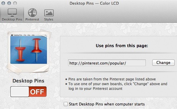 Окно настройки Desktop Pins для Mac.