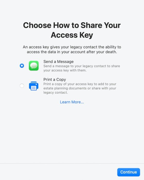 Ключ доступа к цифровому наследию Apple Share