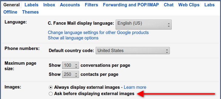 Попросите Gmail сначала спросить, прежде чем отображать внешние изображения в ваших сообщениях электронной почты.