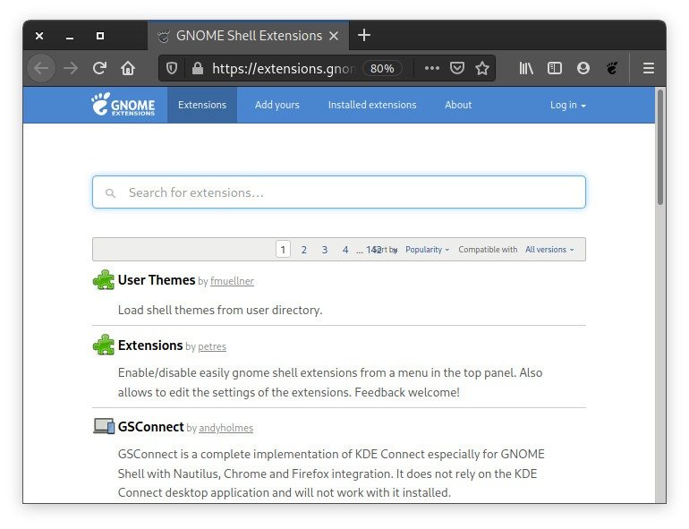 Отключить динамические рабочие области Веб-сайт расширений оболочки Gnome