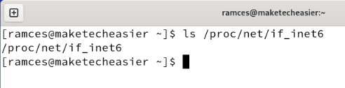 Терминал, показывающий файловую систему «/proc», в которой работает стек IPv6.