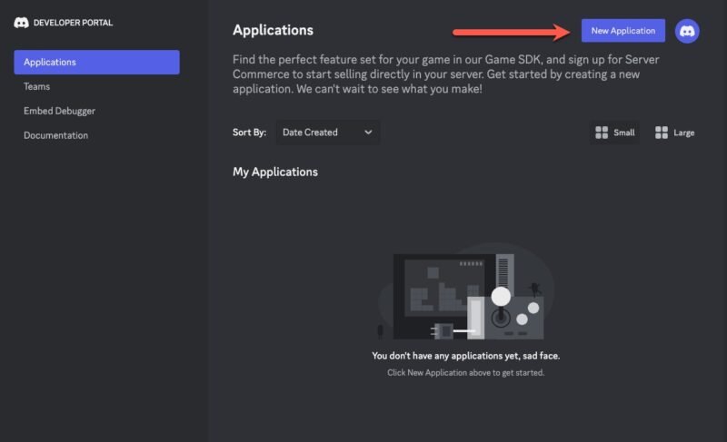 Портал разработчиков Discord Создать новое приложение