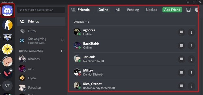 Список друзей Discord