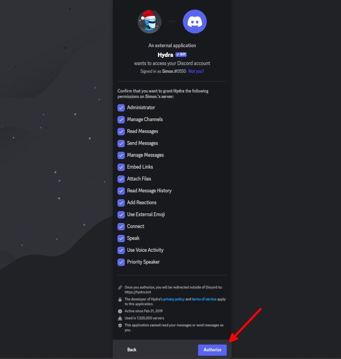 Discord Как добавить бота Hydra Авторизовать бота Hydra