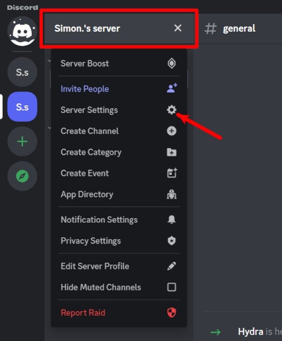 Discord Как добавить бота Hydra Click Имя сервера Настройки сервера