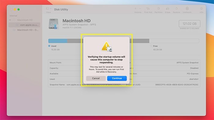 Предупреждение о разрешениях диска Macos перед процедурой