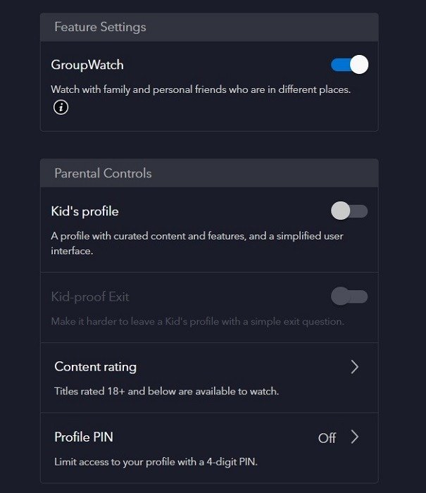 Возможность отключить/включить функцию GroupWatch в Disney Plus в Интернете.