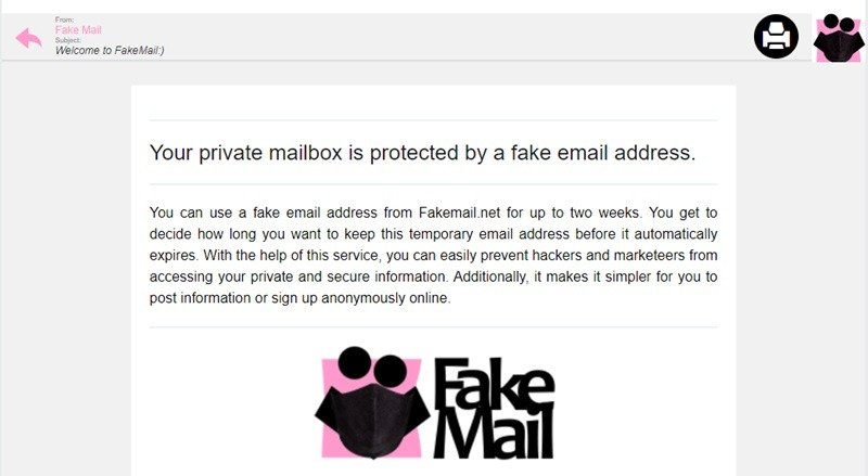 Пример письма в почтовом ящике FakeMail.