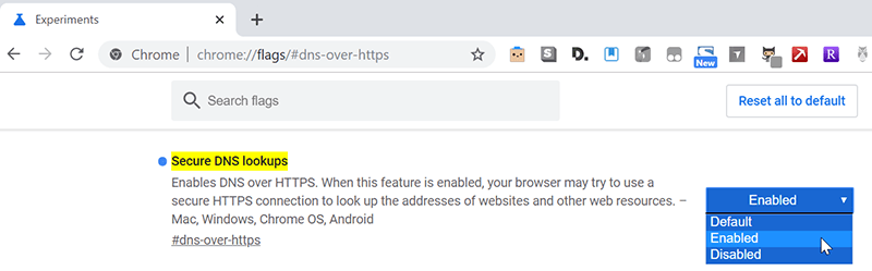 DNS через HTTPS Включить Chrome