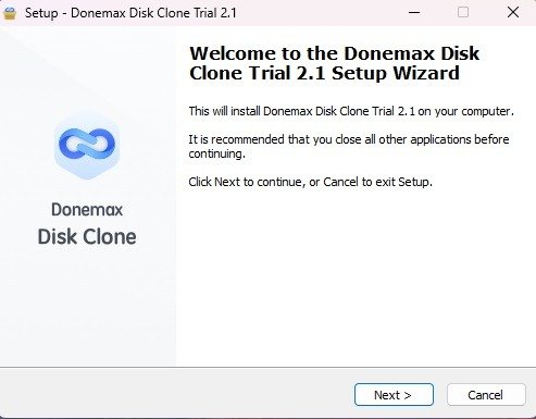 Мастер настройки обзора Donemax Disk Clone