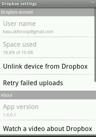 настройки Dropbox