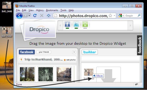 Процесс загрузки фотографий Dropico