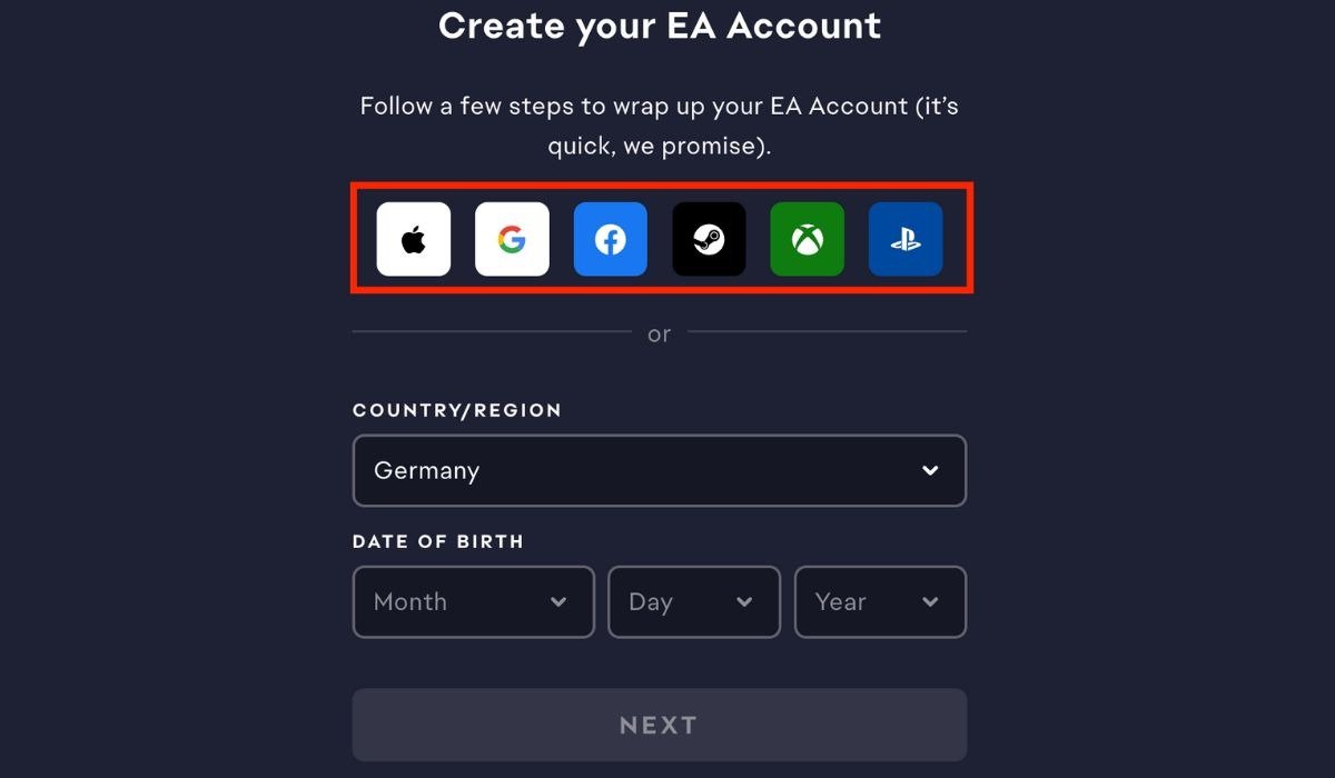 Варианты входа в систему EA