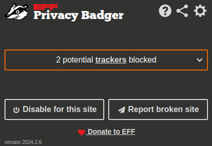 Интерфейс Privacy Badger в Microsoft Edge