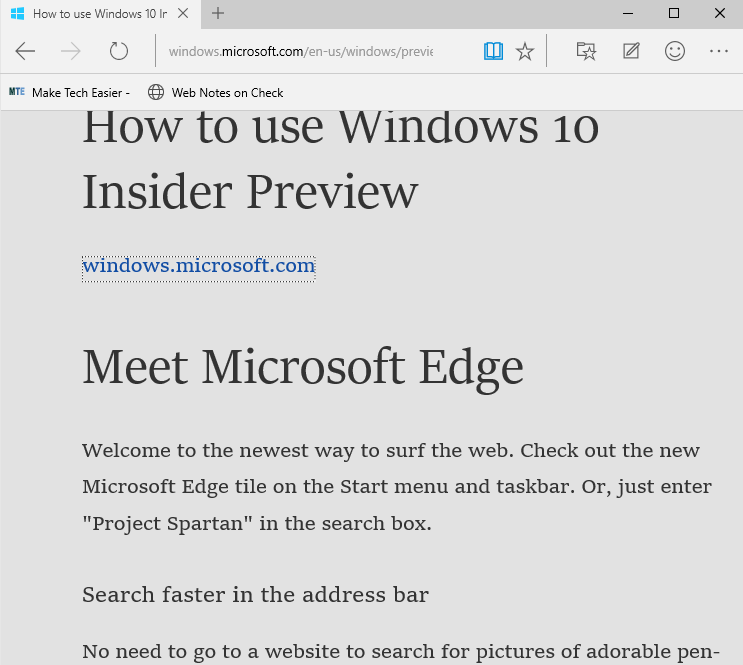 Режим чтения в Microsoft Edge.