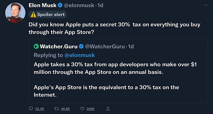 Илон Маск Twitter Apple 30 Tax