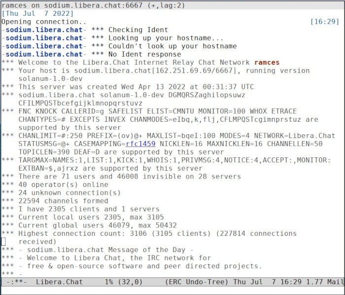 Пример сеанса Emacs Irc 06 Erc