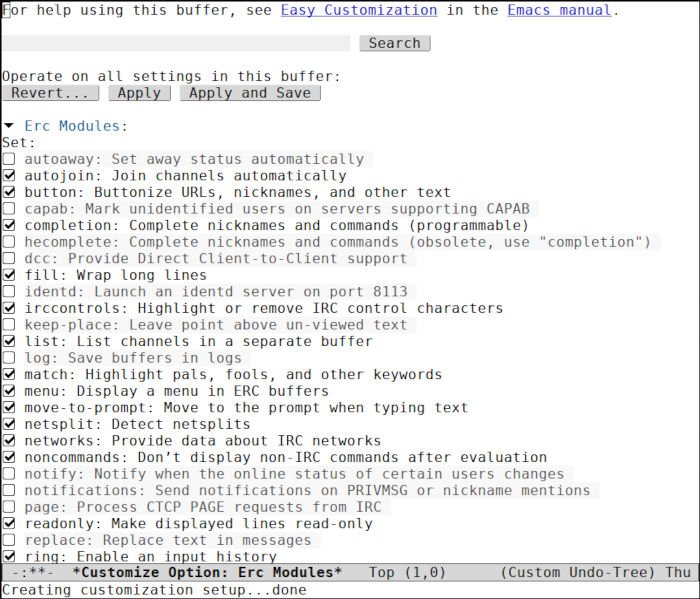 Список модулей Emacs Irc 18 Erc