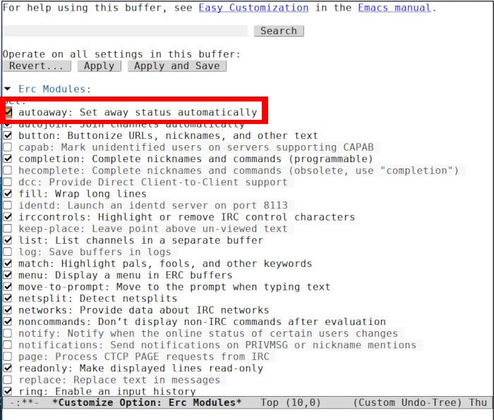 Emacs Irc 21 Включить модуль Autoaway