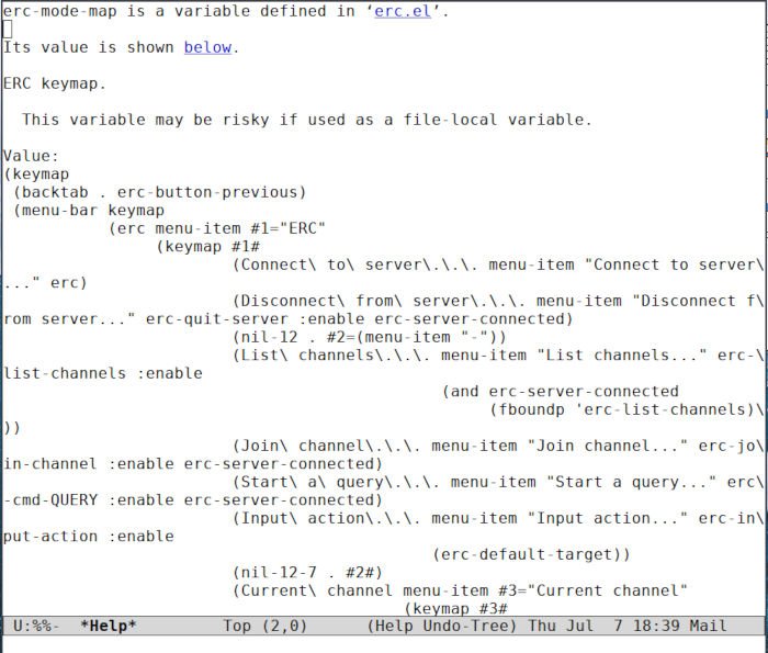 Справка по карте режима Emacs Irc 24 Erc