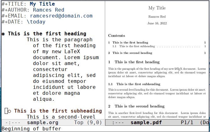 Emacs Latex 11 Организационные заголовки Подзаголовки