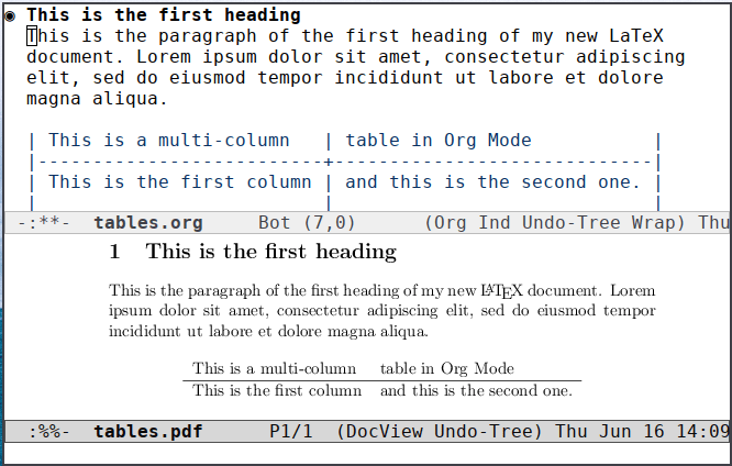 Таблица визуализации латекса Emacs Latex 18