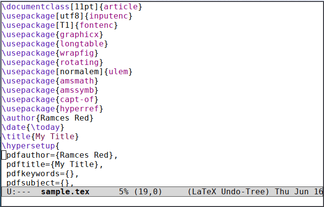 Преамбула документа Emacs Latex 19