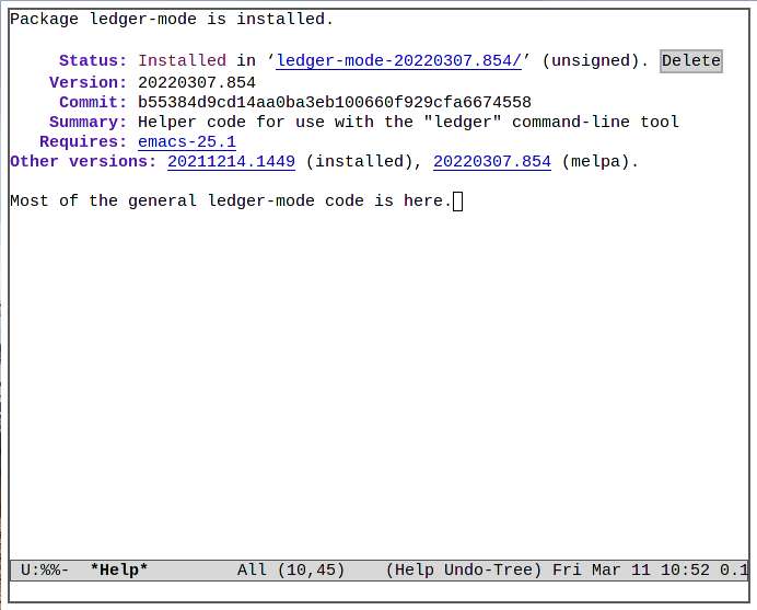 Установлен режим Ledger Emacs Ledger 09