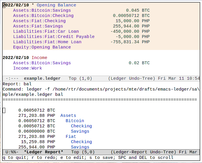 Пример баланса Emacs Ledger 11