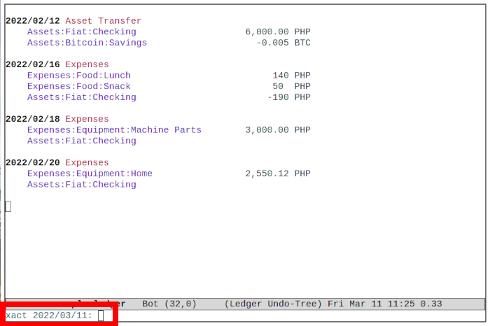 Emacs Ledger 13 Предыдущие транзакции