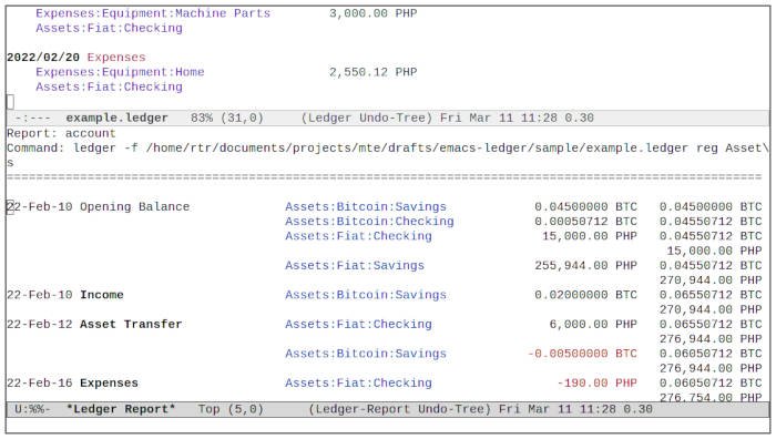 Отчет об активах Emacs Ledger 15