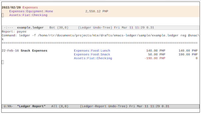 Emacs Ledger 16 Закуска получателя платежа