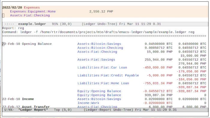 Пример реестра Emacs Ledger 17