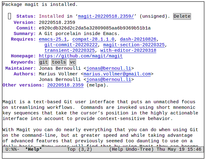 Установлен Emacs Magit 05 Magit