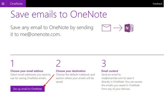 Отправить письмо на страницу Onenote